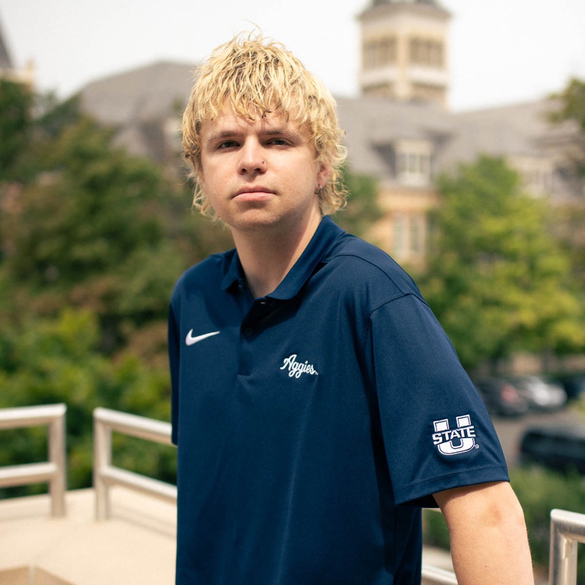 men's nike aggies script polo navy
